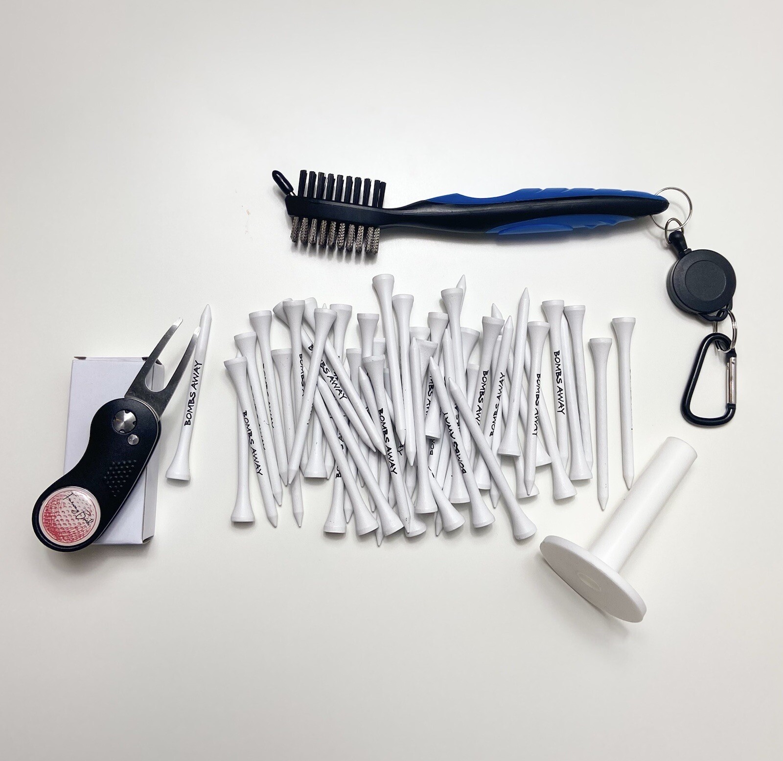 Golf Divot Tool - Club Brush Cleaner - Rubber Tee And Tees