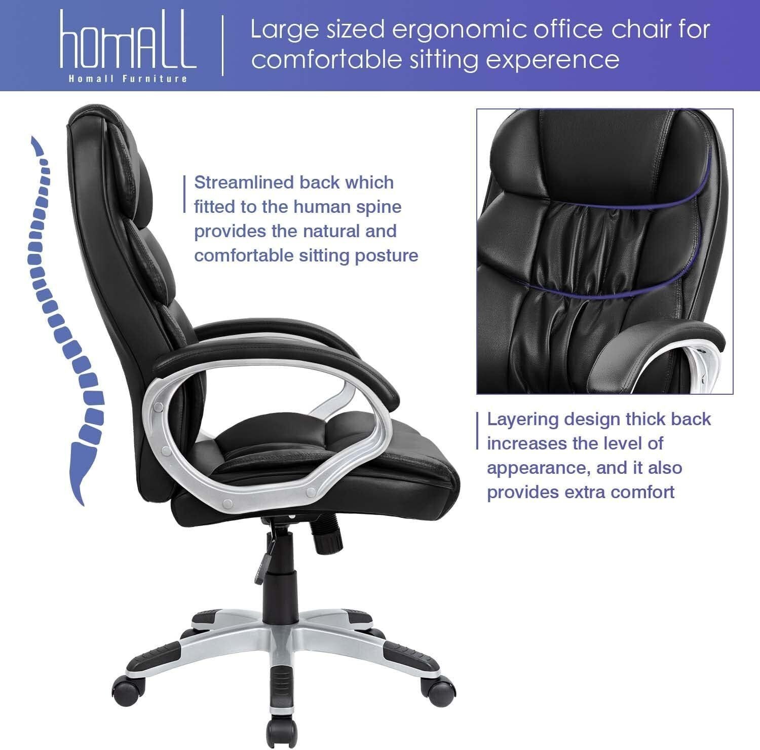 Office Chair High Back Computer Desk Chair PU Leather Adjustable Height Swivel