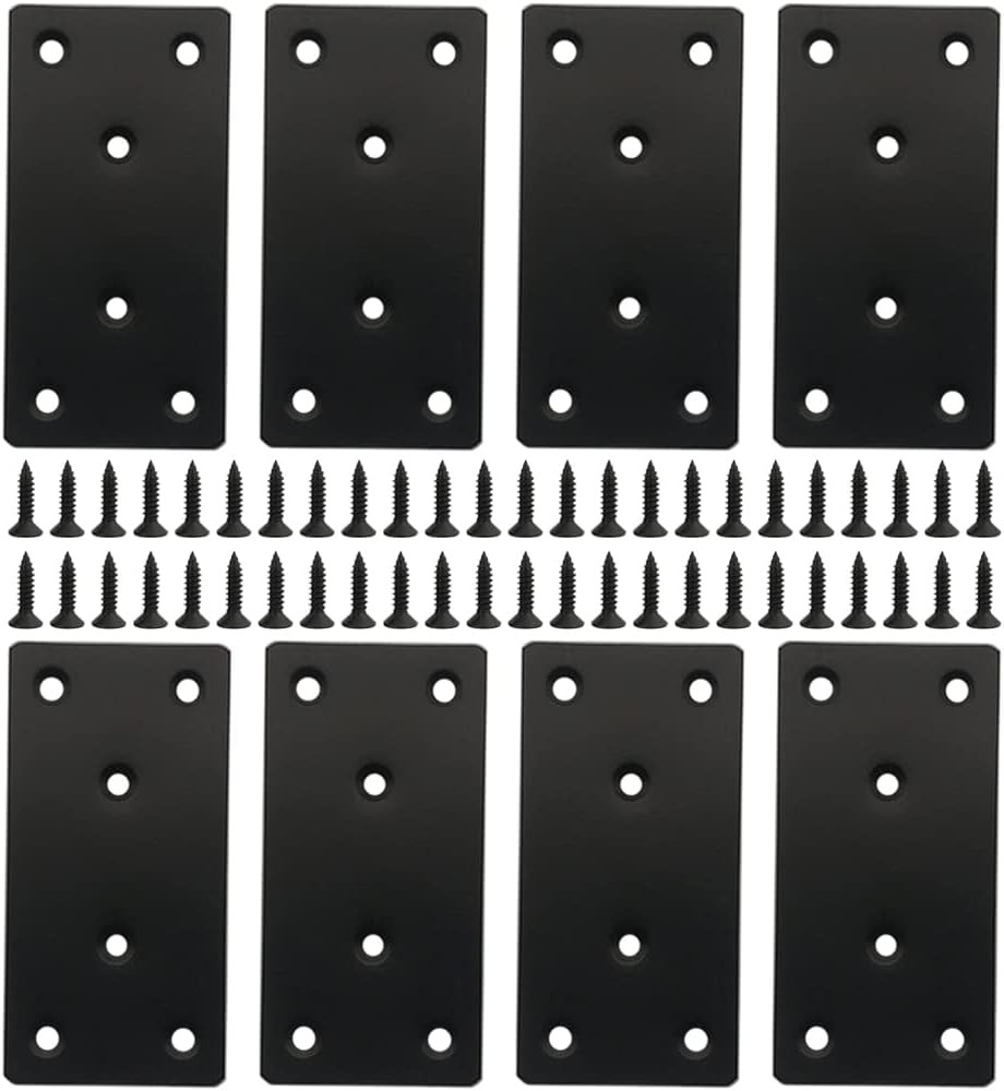 8 Pcs Black Flat Mending Plate Stainless Steel Bracket 3.14 x 1.57