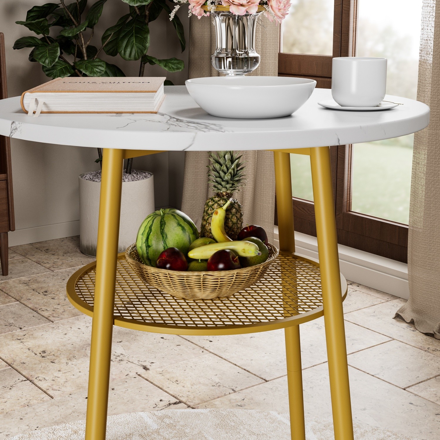Modern 3 Piece Bar Table Set Counter Height Dining Kitchen Table w/ 2 Bar Stool