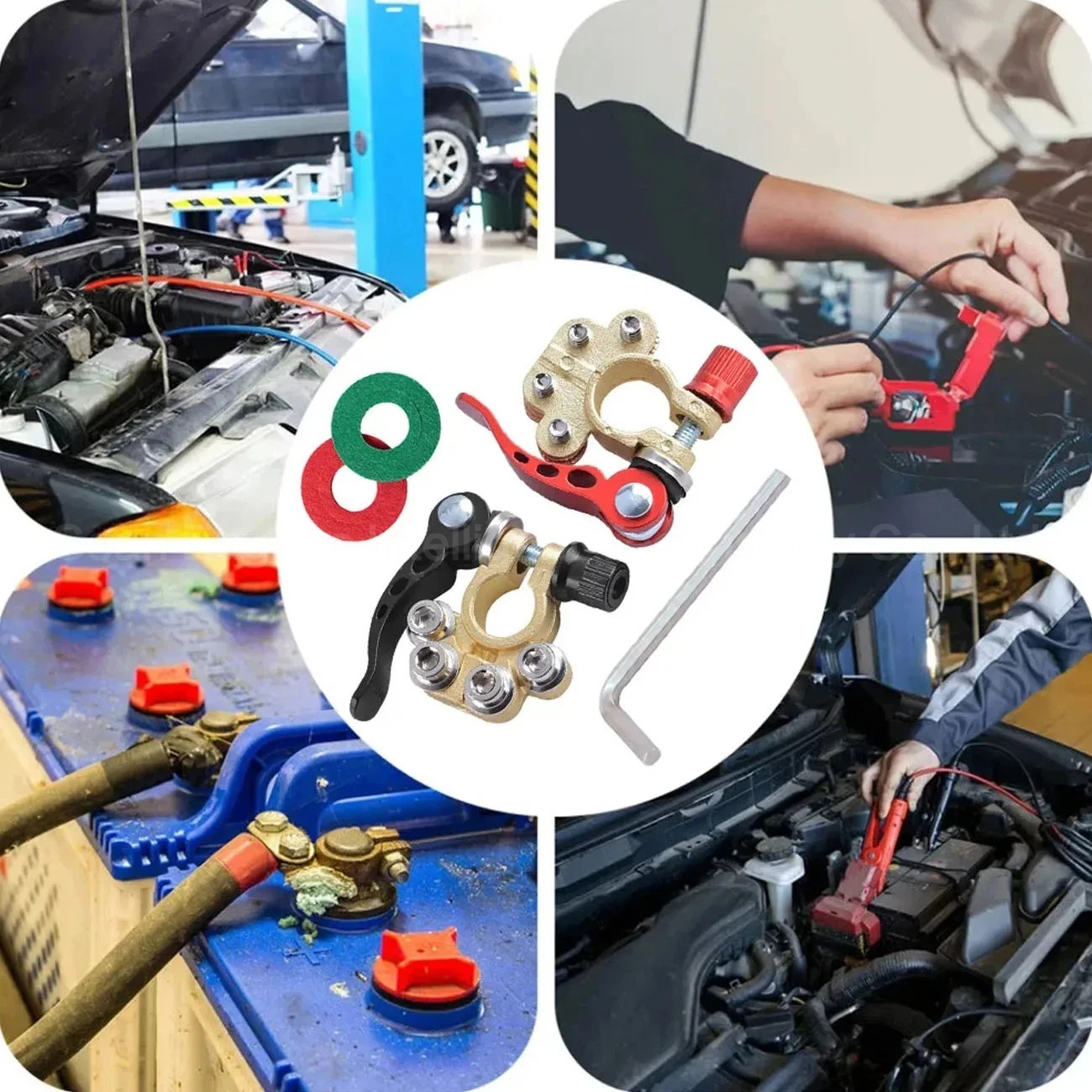 2PCS 4 Way Car Battery Terminal Clamp Connectors Quick Release Disconnect Tool