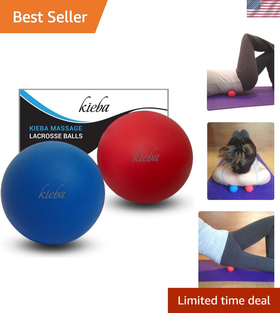 Set of 2 Portable Massage Lacrosse Balls for Myofascial Release & Therapy