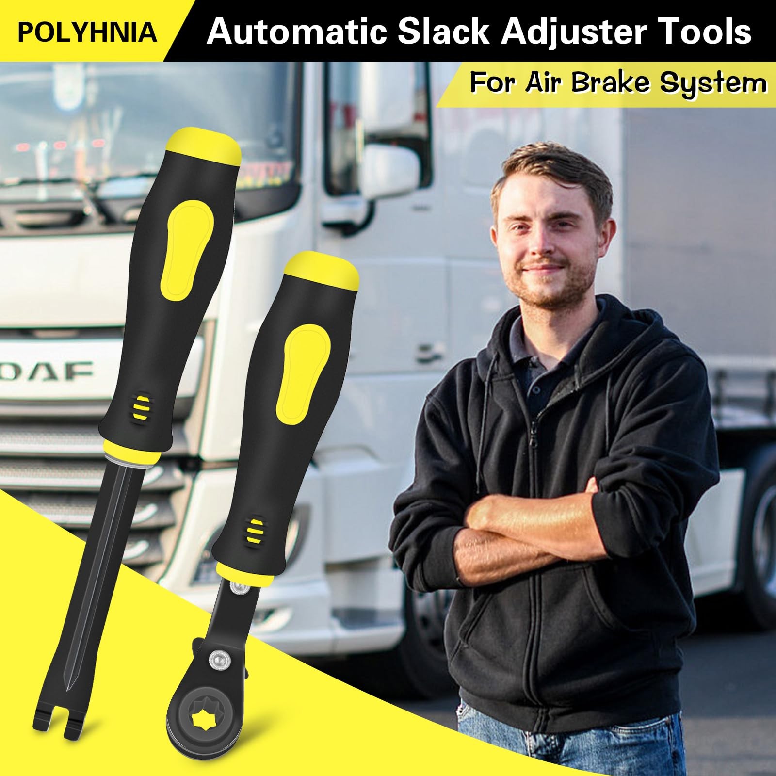 POLYHNIA 2 PCS Slack Adjuster Tools, Brake Adjustment for Semi, Fork Black