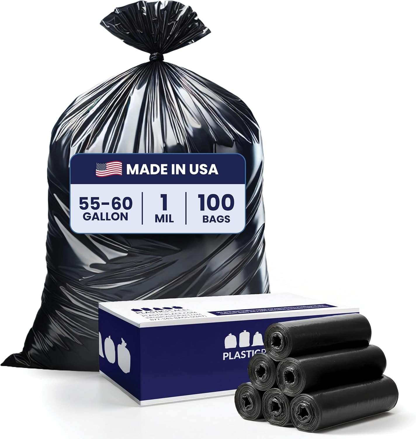 55-60 Gallon Trash Bags 1.0 Mil Heavy Duty Liners 38x58 Black (100 Count)
