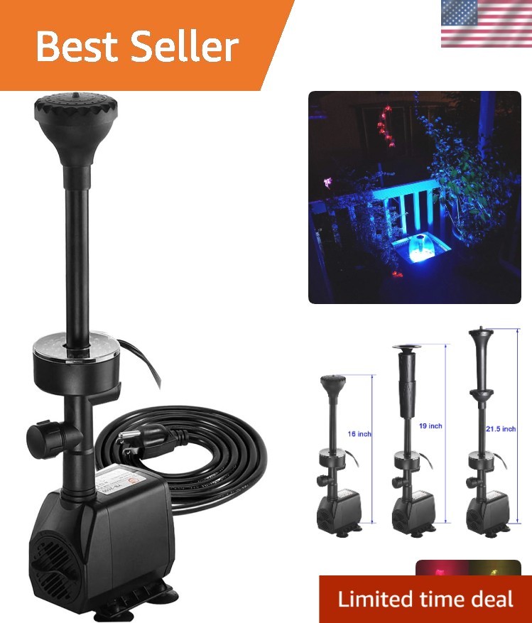 730GPH Submersible Pump Fountain with RGB Color Changing Ring Water Patterns ...