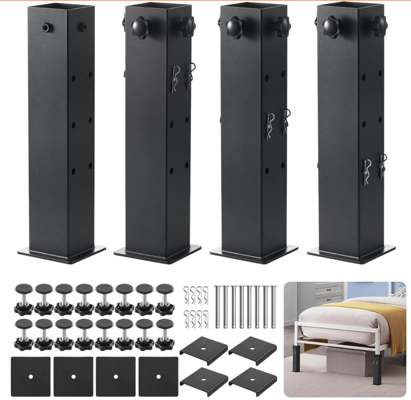4️⃣STEEL FURNITURE/BED RISERS LIFTERS LEGS📏6-12” Adj. Height📏1.5-3” Dorm Width