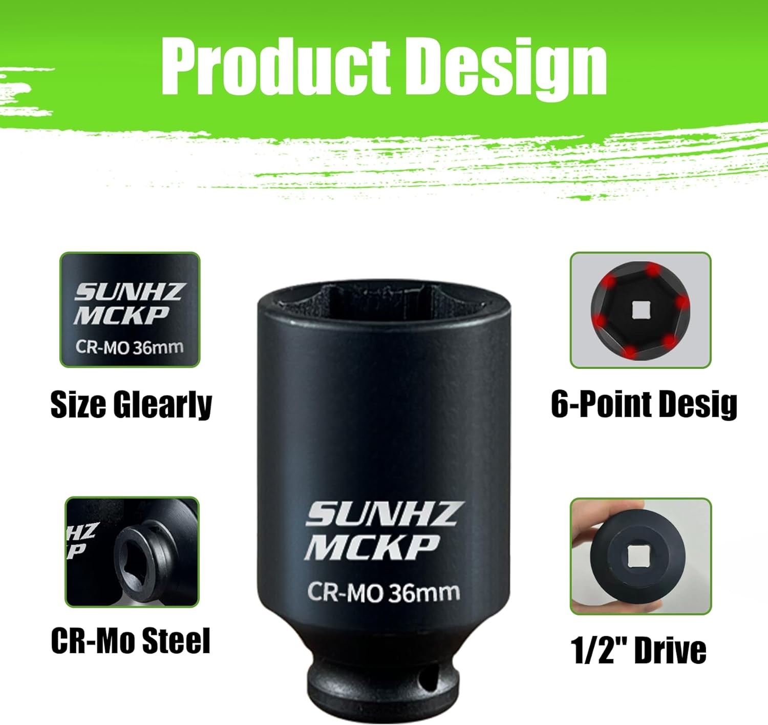 1/2" Drive Deep Impact Socket Set 17-Piece, Spindle 6 Point Axle Nut Sockets Set
