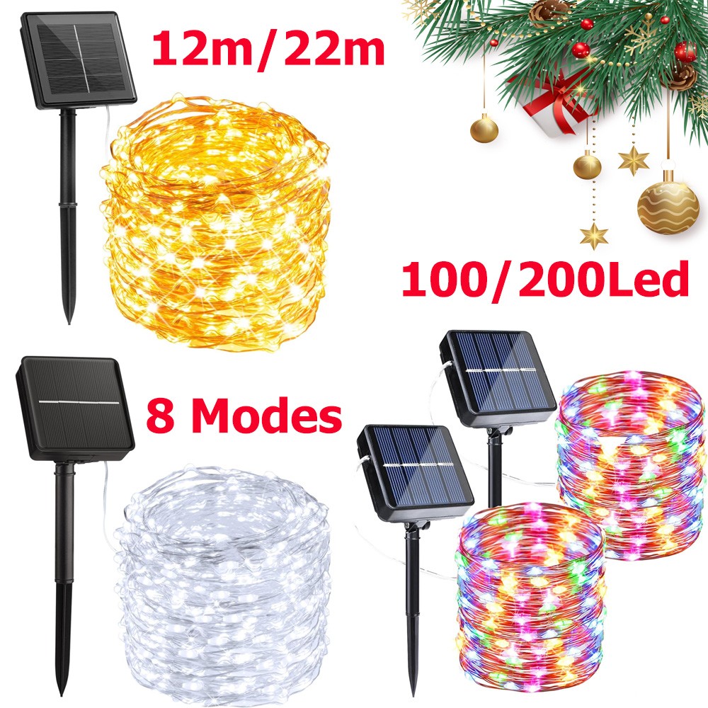 100/200 LED Solar Fairy String Light Copper Wire Outdoor Waterproof Garden Decor