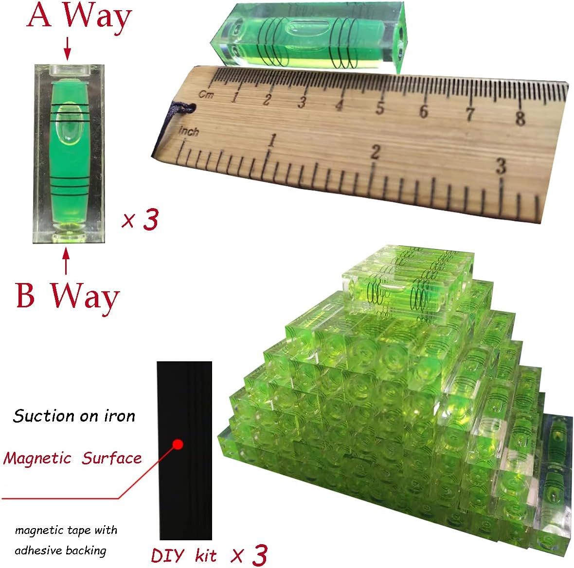 Small Bubble Level Tool Mini Rectangle Three Line Horizontal Pearl 522015 |