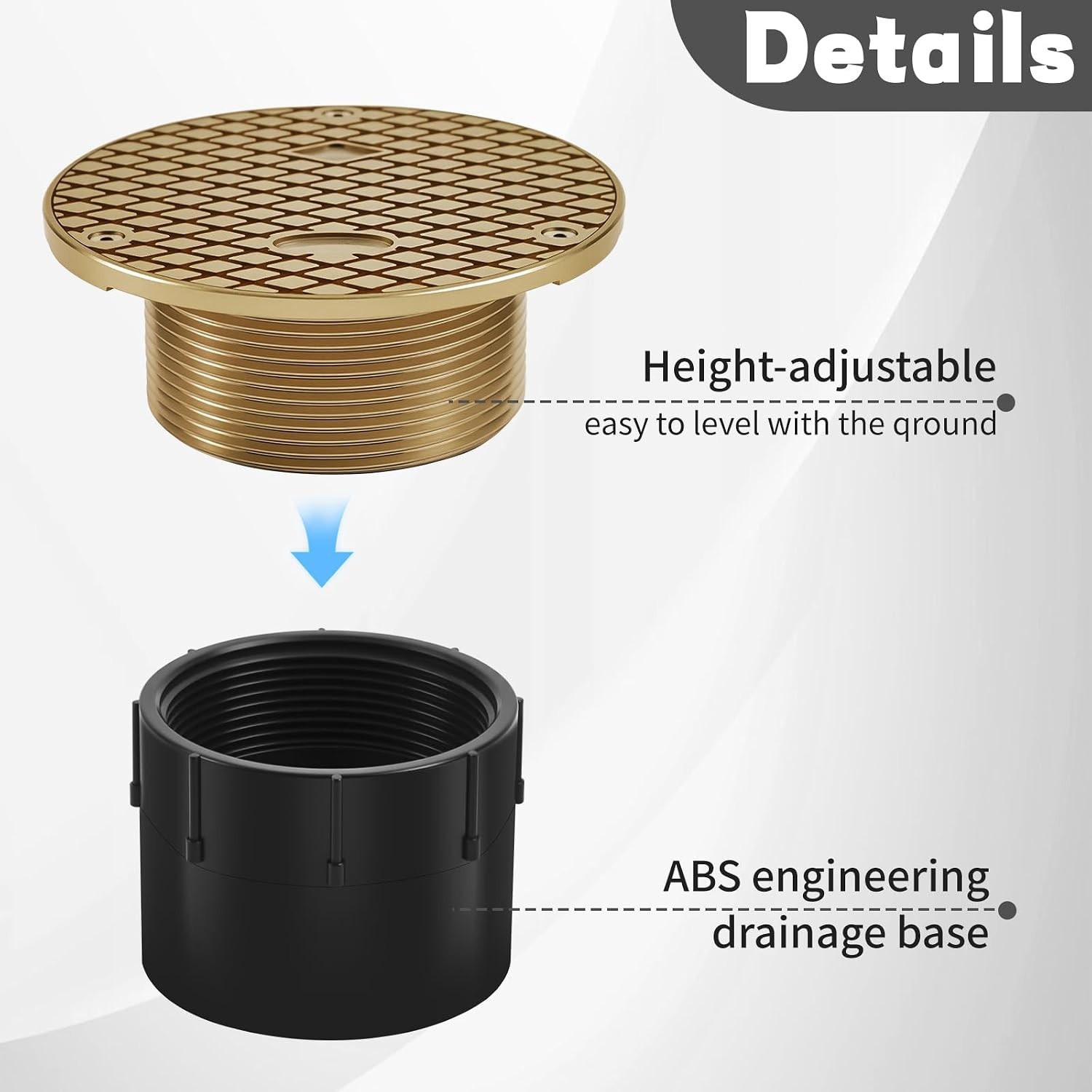 1 Pcs Adjustable Floor Cleanout, 3-Inch ABS Wheel Connection Height-Adjustable,