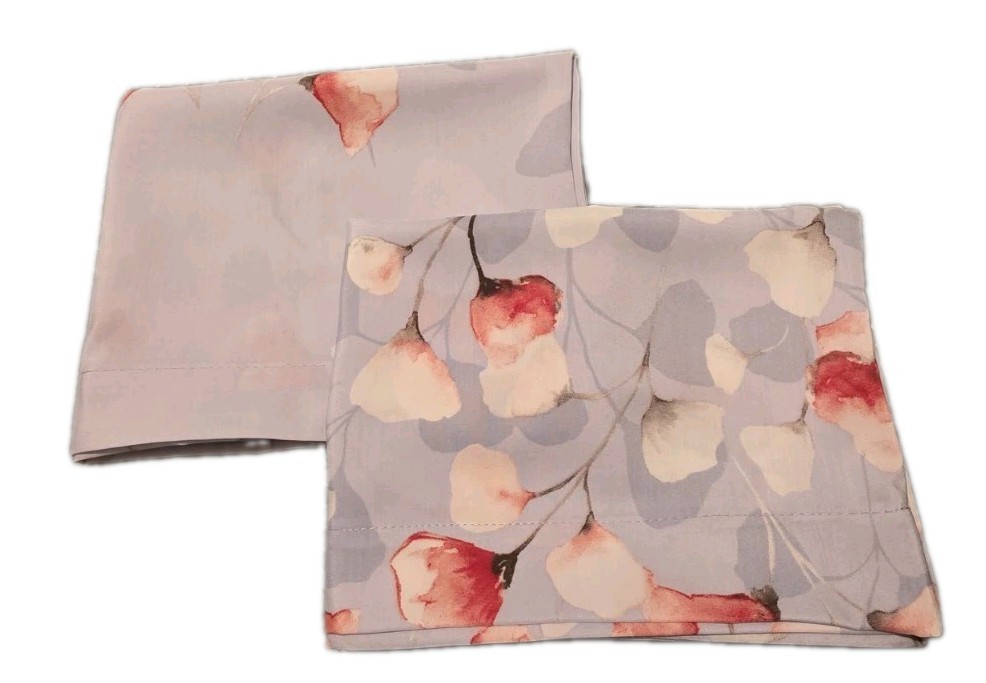 Set of 2 Grey W/white & Red Flowers 100% Polyester 19.5 X 28.5 Standard Only