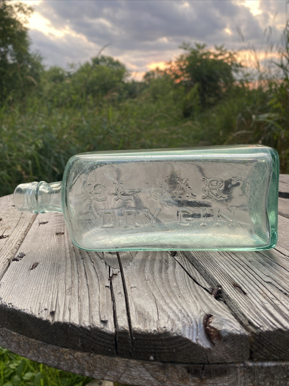 Antique EL-BART Dry Gin Bottle. Embossed, Cork Top