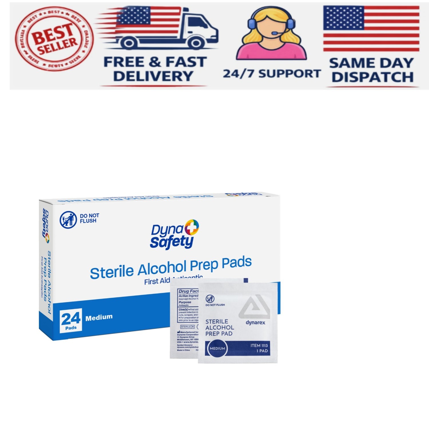 Travel-Friendly Sterile Alcohol Prep Pads - Medium Wipes for First Aid, 24 Count