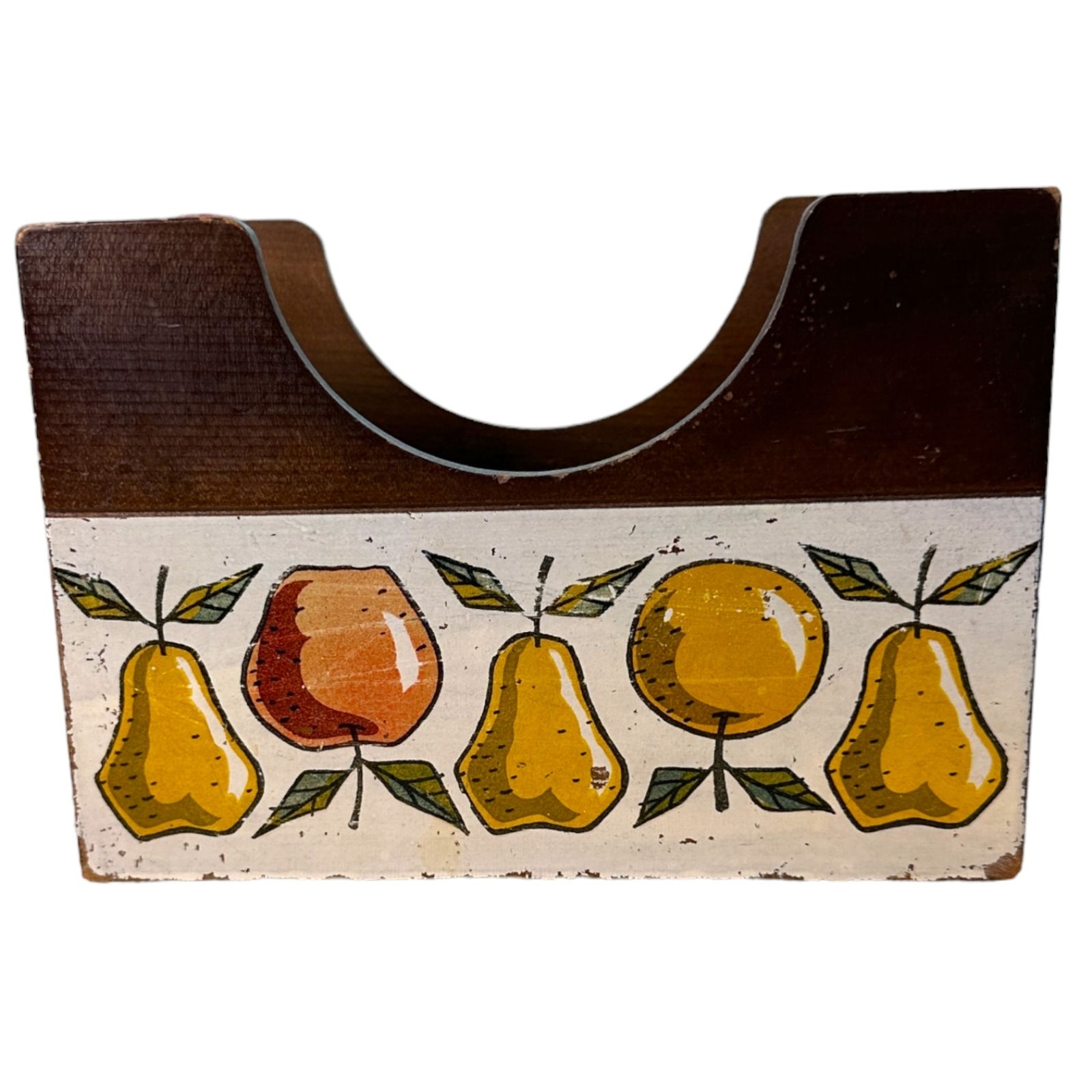 Vintage Woodcrest by Styson Apple Pear Wood Napkin Recipe Organizer Box