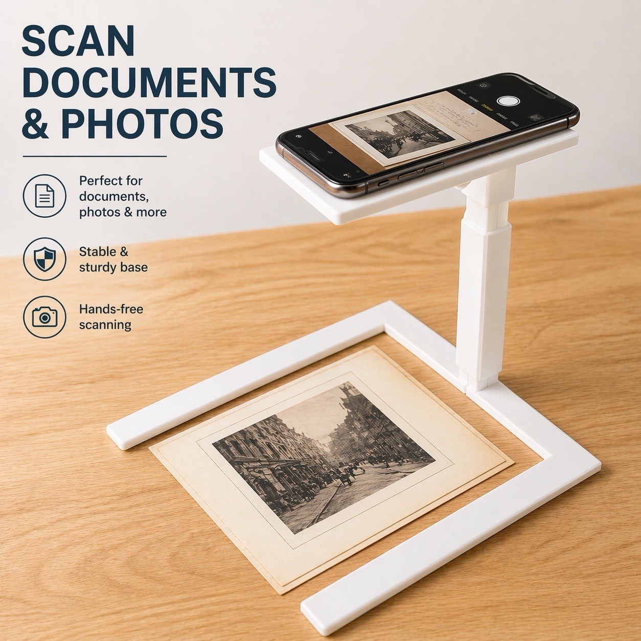 Overhead Phone Camera Stand, Document Scanning, Product Photography, Flat Holder