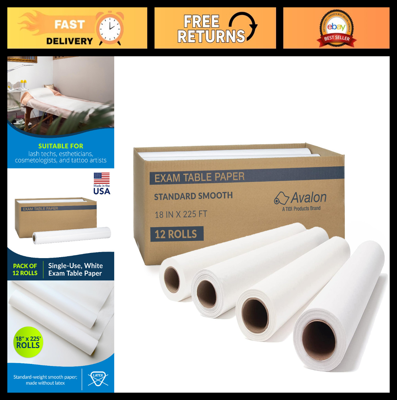 Exam Table Paper Roll 18” x 225’ - Smooth, Hygienic Barrier for Medical & Spa Us