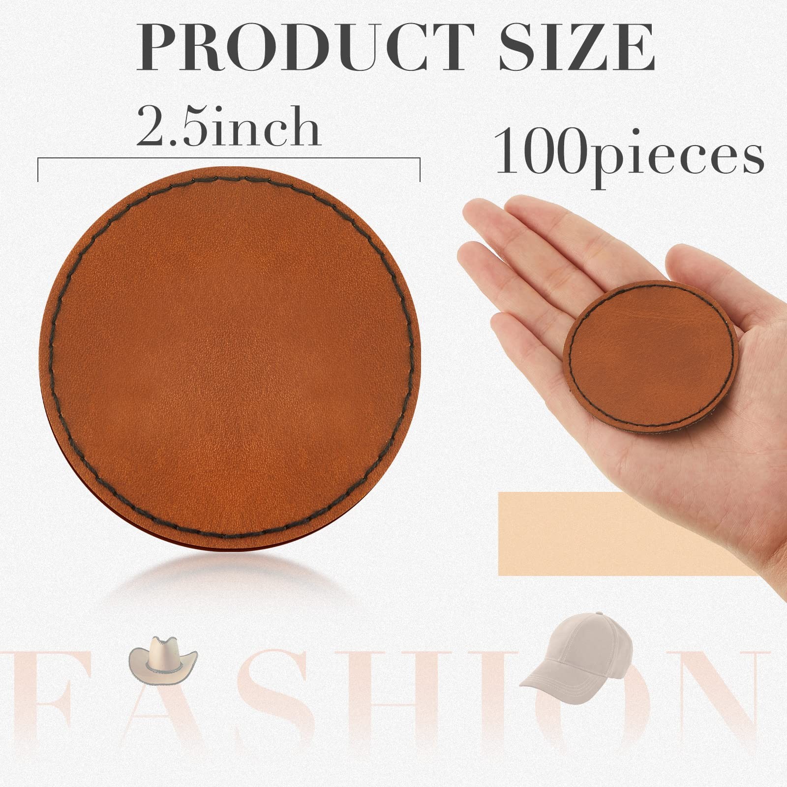 100 Pcs Round Laserable Leatherette Patch Blank Pu Leather 2.5 inches, Brown