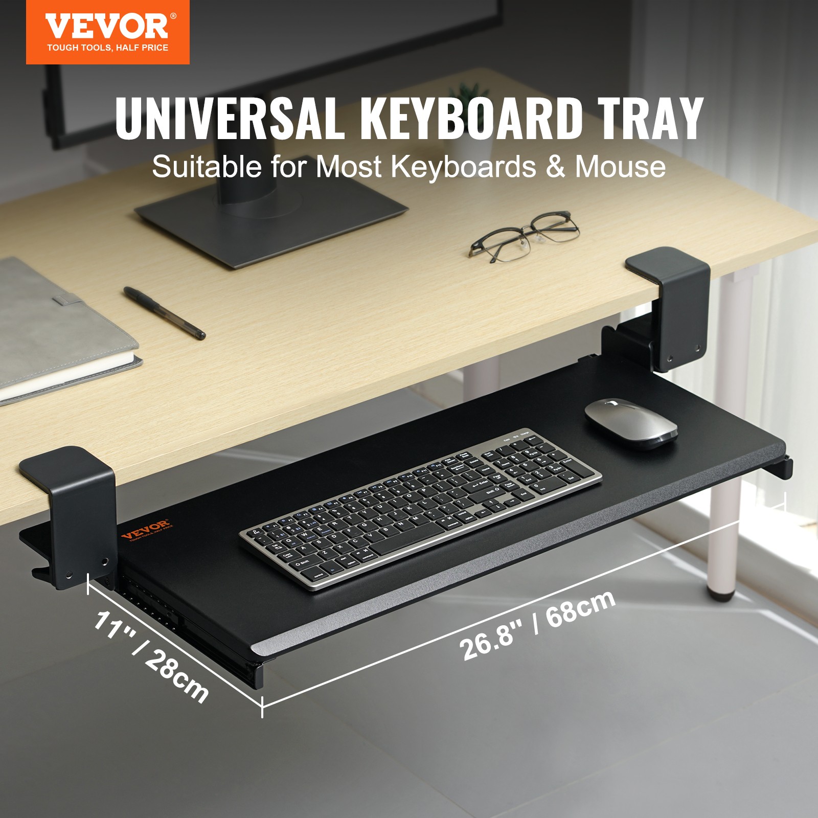 VEVOR Keyboard Tray Under Desk Pull out Keyboard/Mouse Tray with C Clamp Mount