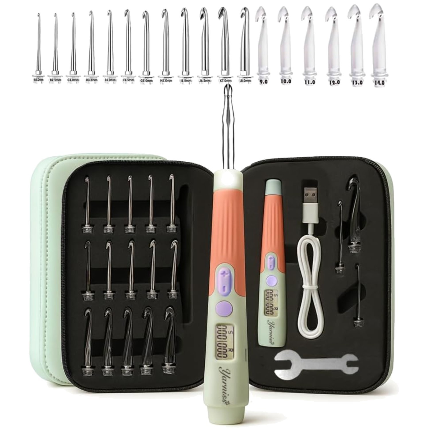 Lighted Crochet Hooks Set with Stitch Counter | 18 Sizes