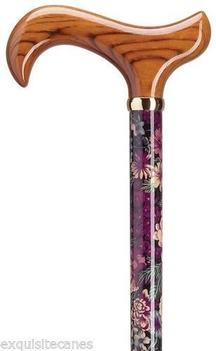 LADIES PURPLE BLUE LAVENDER LACE FLOWERS FLORAL WOODEN WALKING CANE SUP. 250 LBS