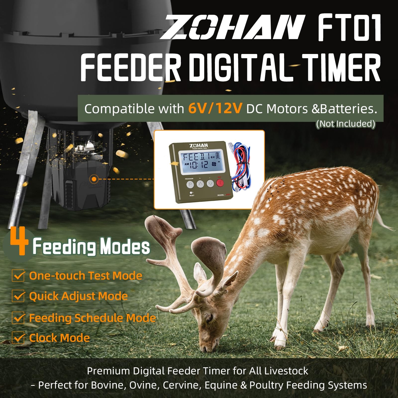 ZOHAN FT01 Deer Feeder Timer - Universal 6V/12V 24h Automatic AMY GREEN
