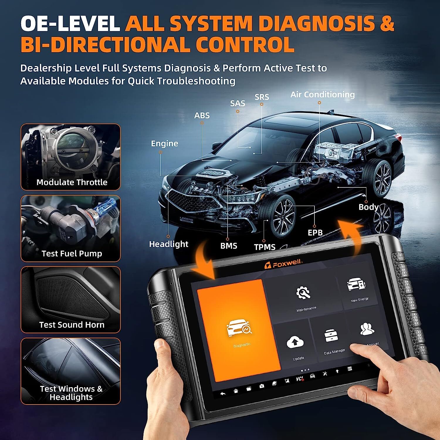 Foxwell NT1009 BT Car ALL System Bidirectional Diagnostic Scanner Key ECU Coding