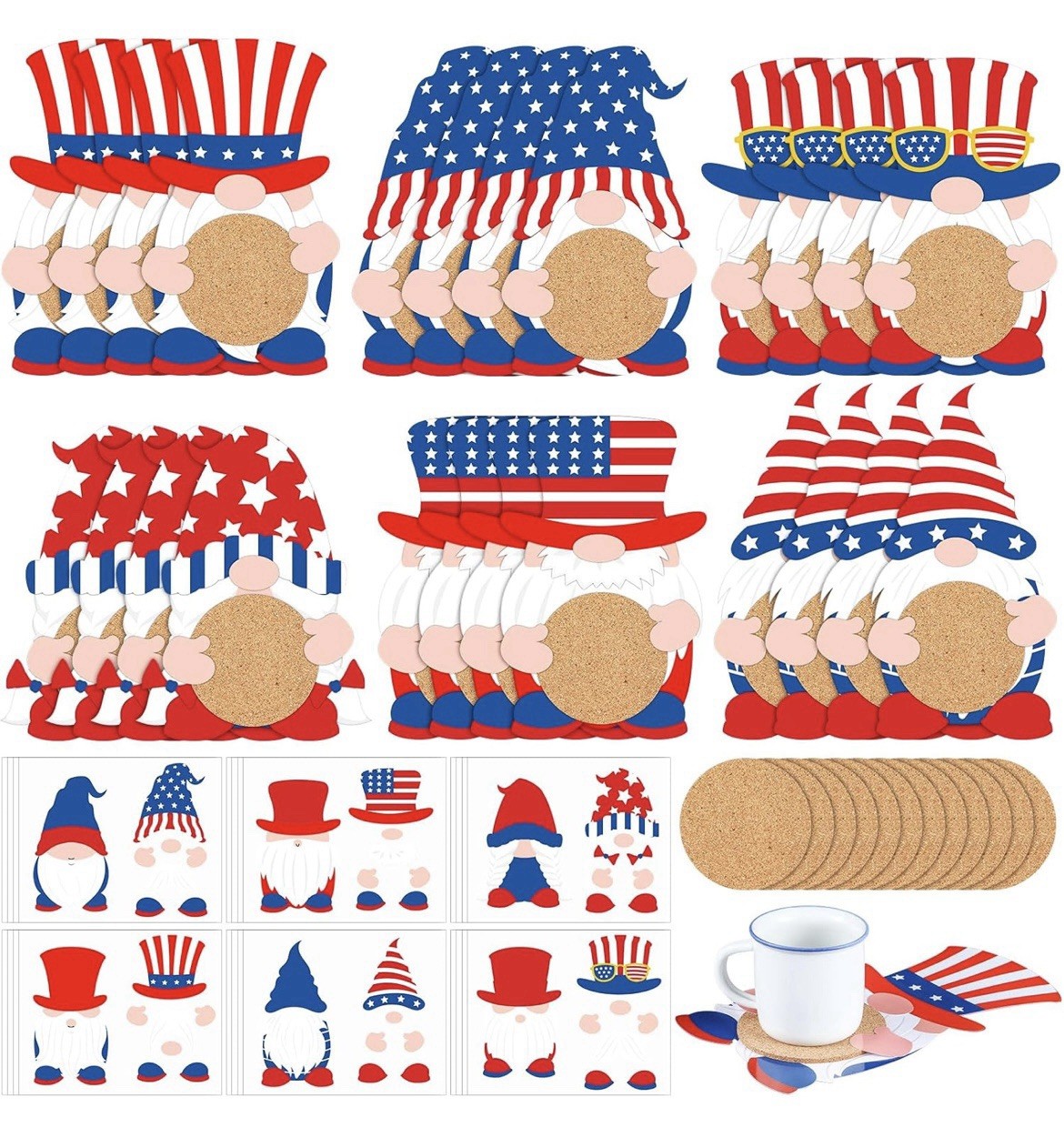 Gilprop DIY Patriotic Gnome Coaster Craft Kit to Complete 24 Cork Coasters