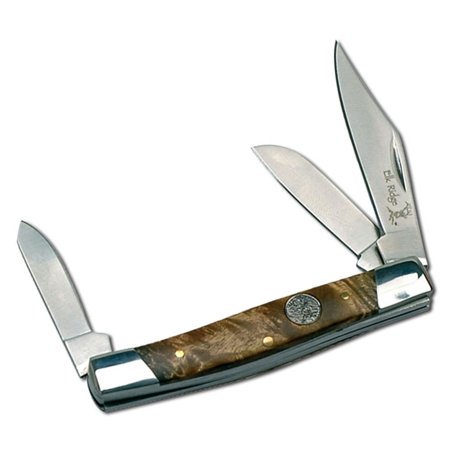 Elk Ridge Folding Knife Gentleman's Stockman Knife w/Burl Wood Handle (3 Blades)