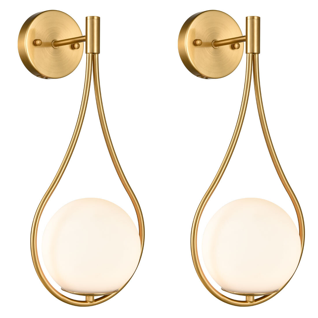 2-Pack Mid-Century Modern Wall Sconces Bathroom Globe Vanity Light Fixture Brass
