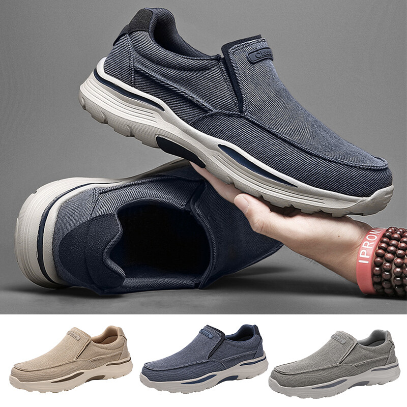 Men's Breathable Canvas Casual Shoes Comfortable Loafers Slip on Soft Sneakers
