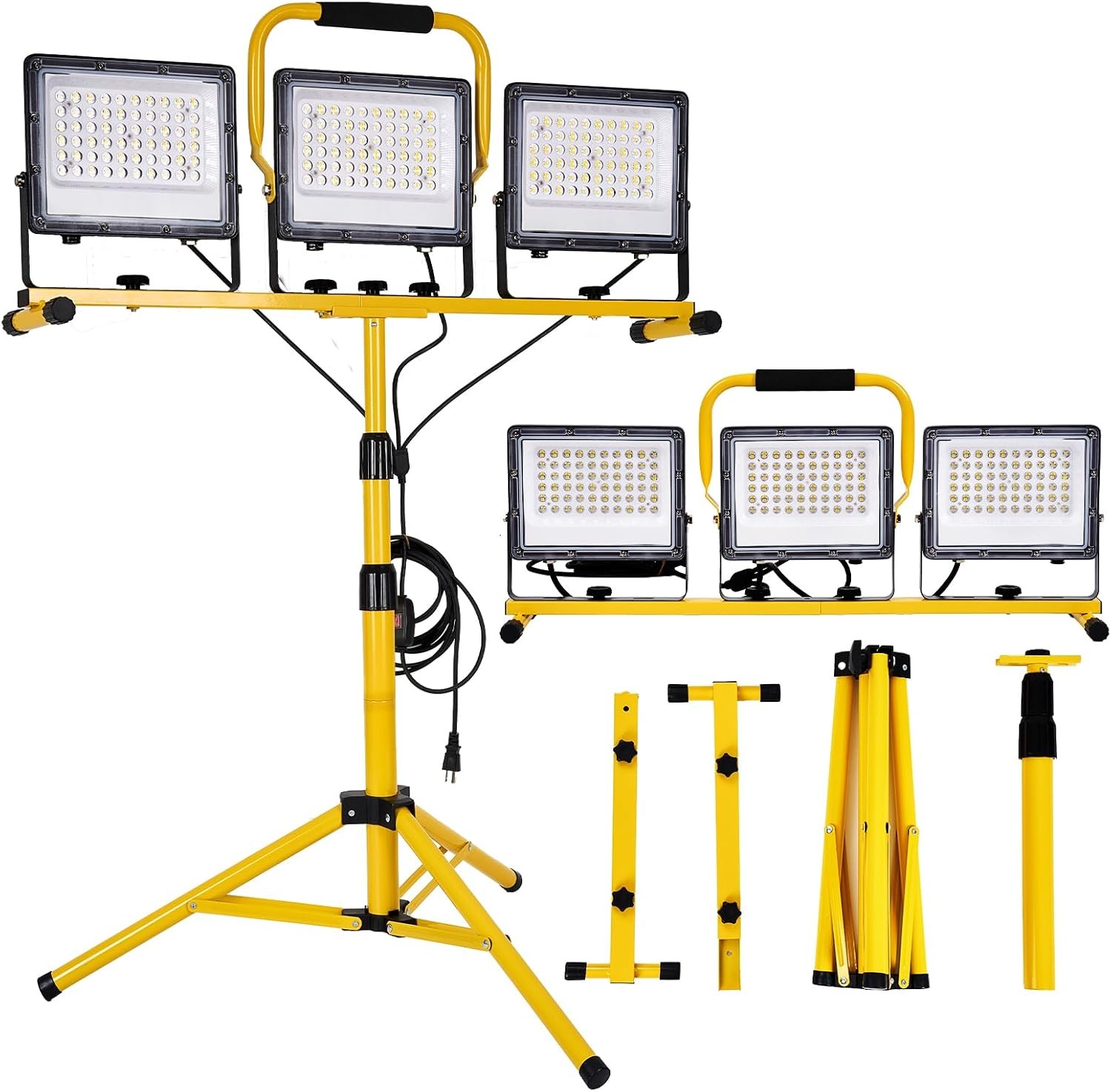 30000 Lumen LED Work Lights with Stand - 3 Adjustable Head Waterproof