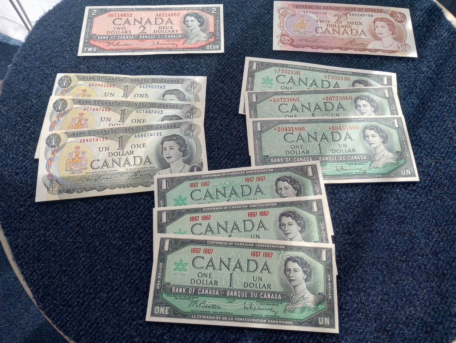Vintage Canadian Banknote Lot of 11. Incl Replacements & no serial no. 1's & 2's