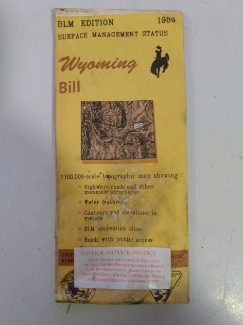 USGS BLM 1:100,000 scale topographic map - Bill, WY