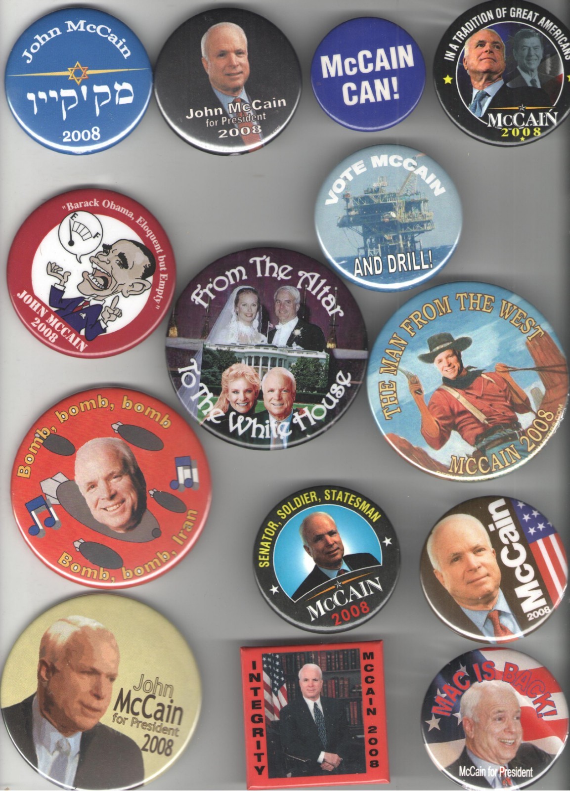 14 pin JOHN McCAIN 2008 pin LOST to OBAMA Senator ARIZONA VETERAN pinback button