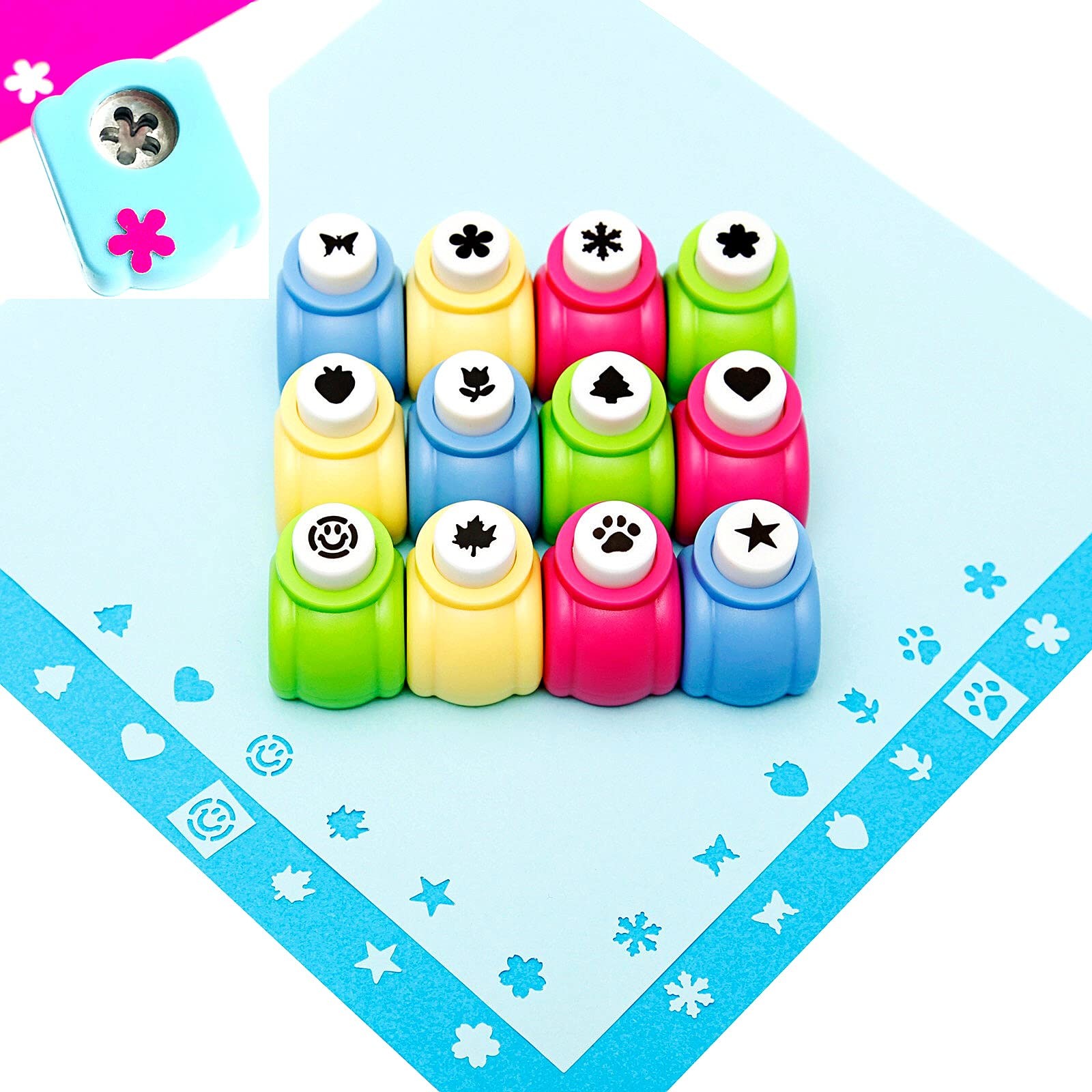 12pcs Craft Hole Punch Shapes Set,Small Paper Puncher for Kids,Single Crafting S