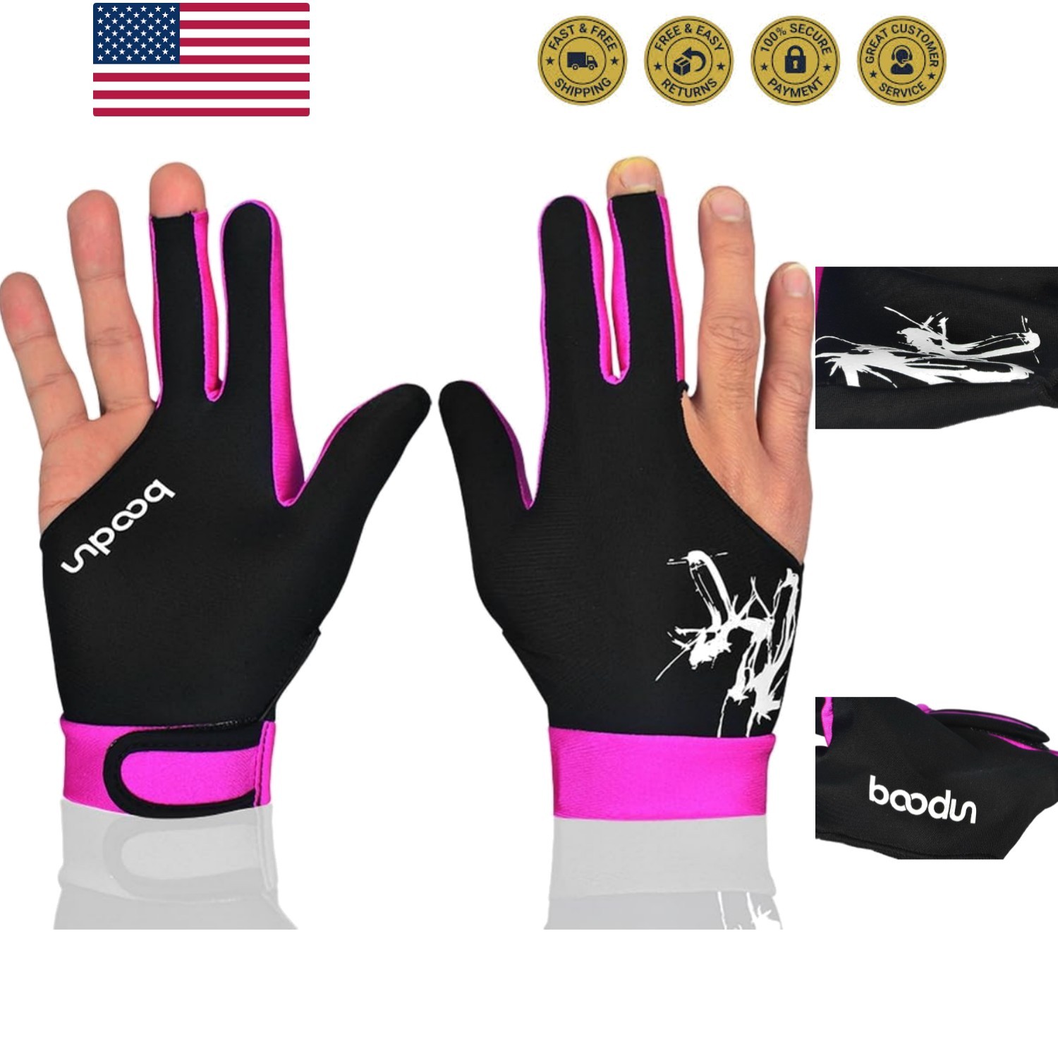 M050912 Man Woman Elastic 3 Fingers Show Gloves for Billiard Shooters Carom P...