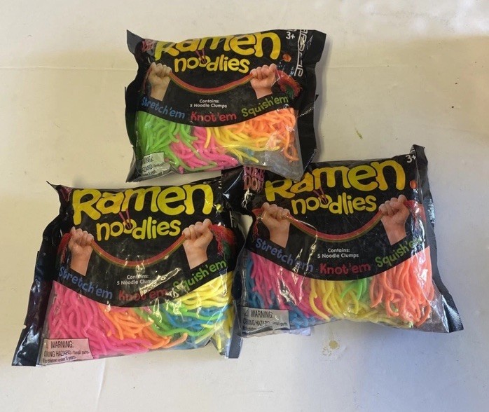 3 Pack Ramen Noodlies Stretch'em Knot'em Squish'em Stress Relief Toy Schylling