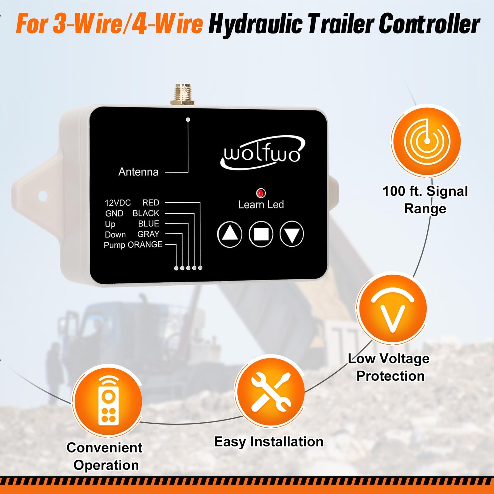 Wolfwo Wireless Remote Controller for 12V Hydraulic Dump Trailer, 2 Remotes