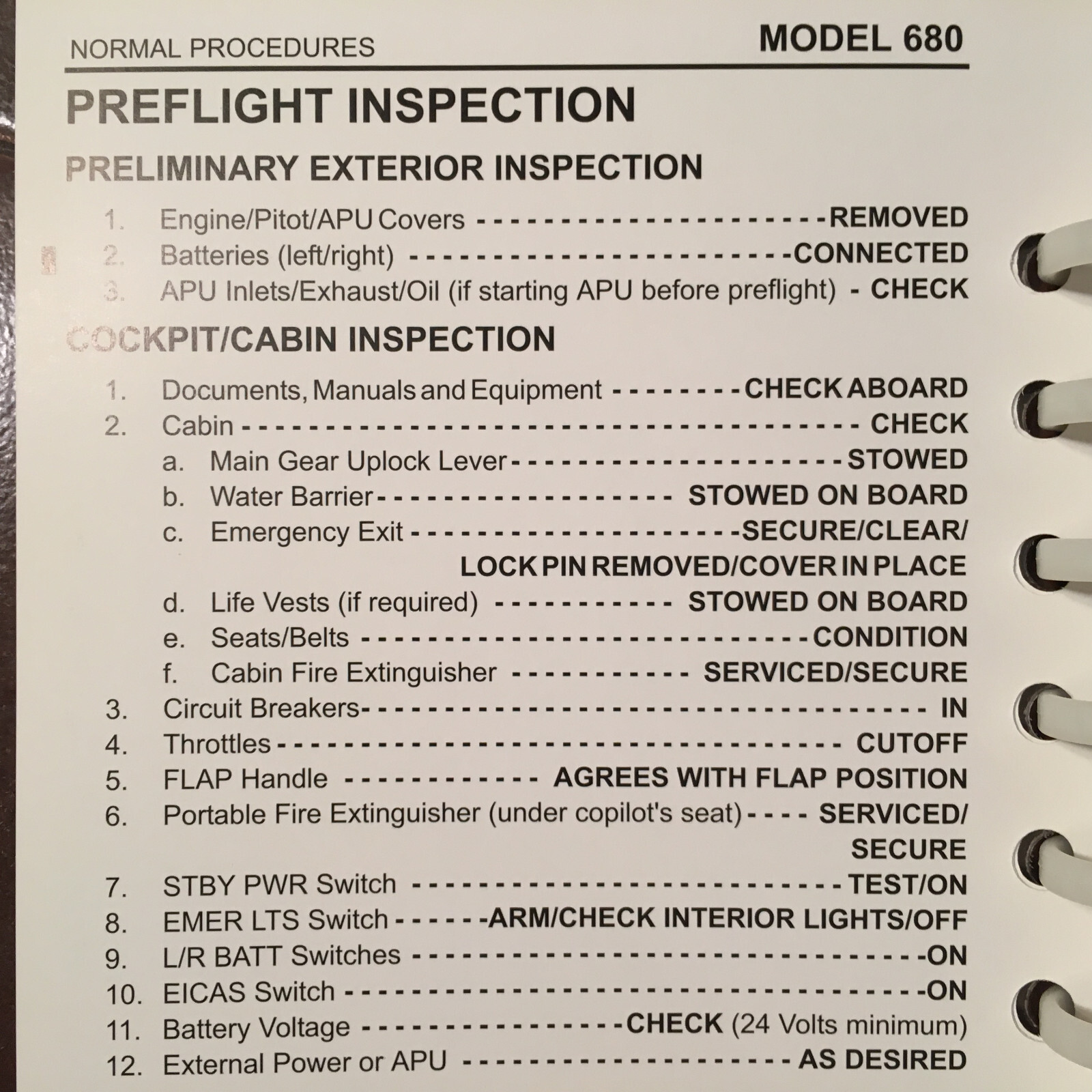 Cessna Citation Sovereign 680 Pilot's Normal Procedures Checklist