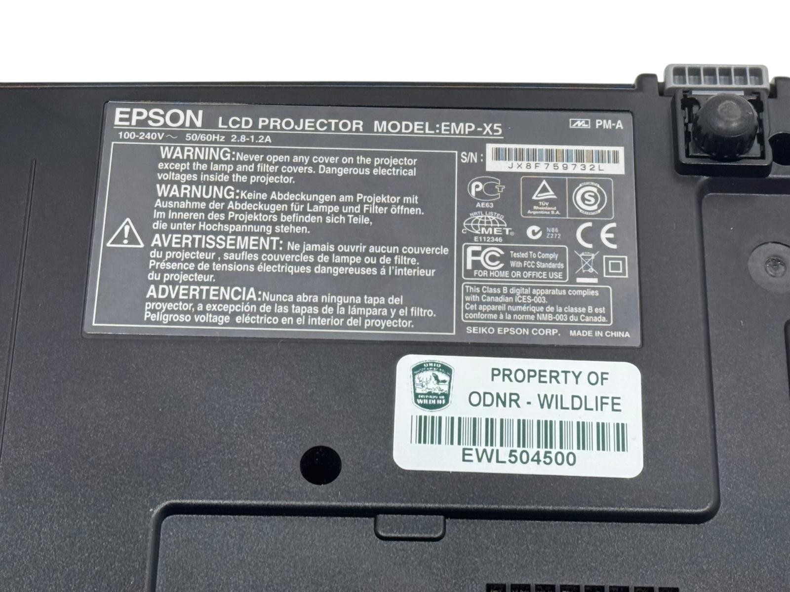 Epson EMP-X5 PowerLite 77c Projector 312 Lamp Hours