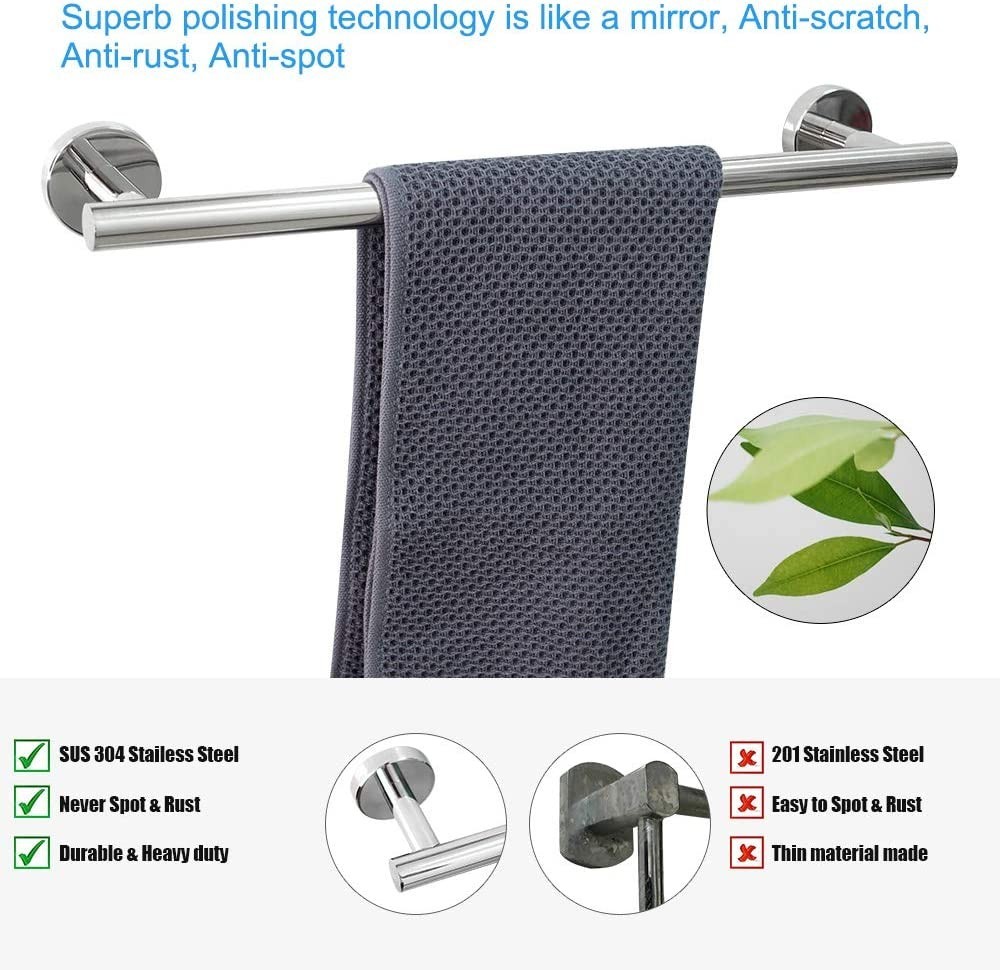 5 Pcs Silver Bathroom Hardware Set Stainless Steel Towel Bar Towel Racks Hooks