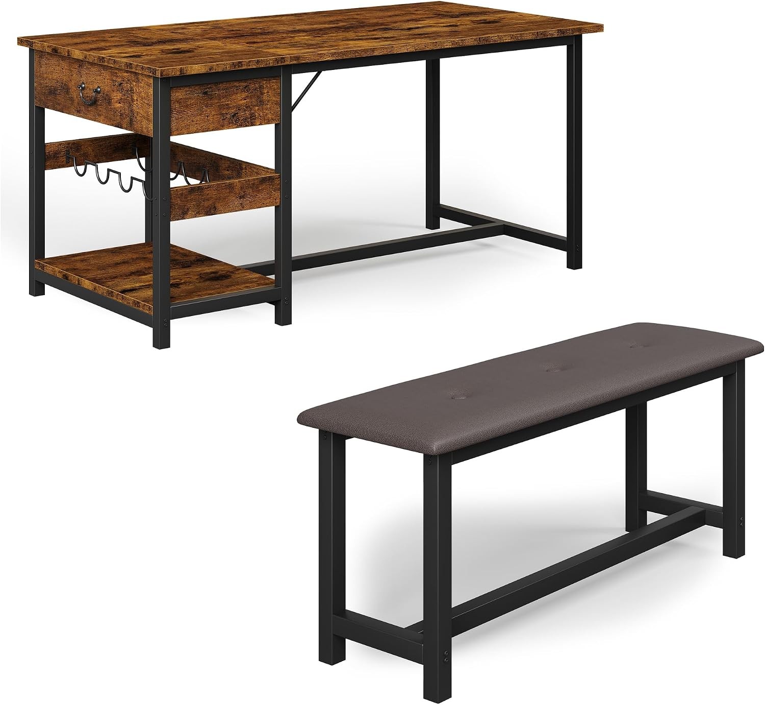 Dining Table Set 4 W/ Storage Drawers & Wine Rack Kitchen Table & Upholstered