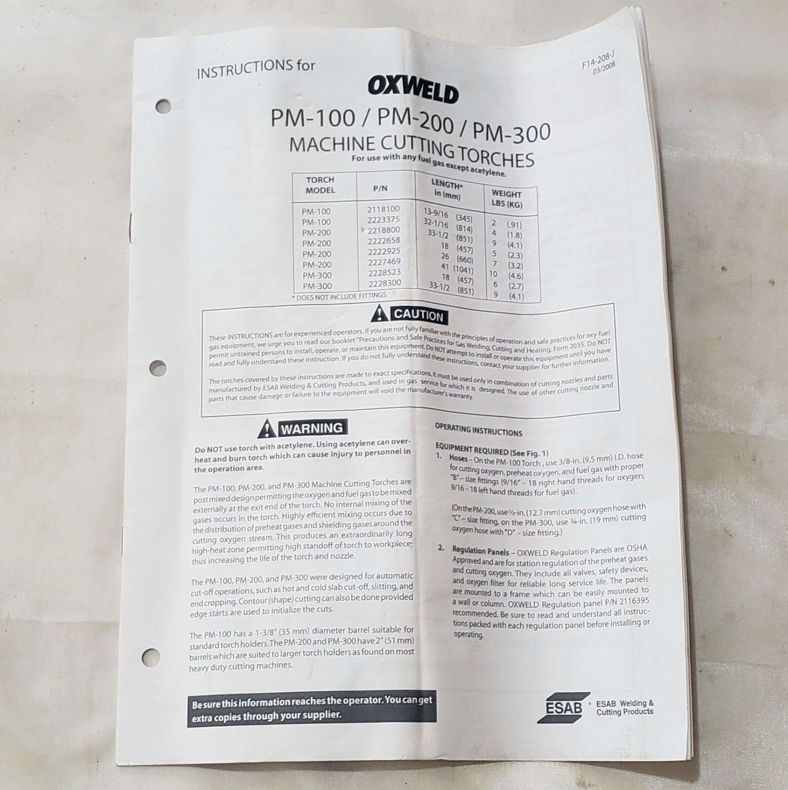 ESAB Oxweld PM-100 Machine Cutting Torch 2118100