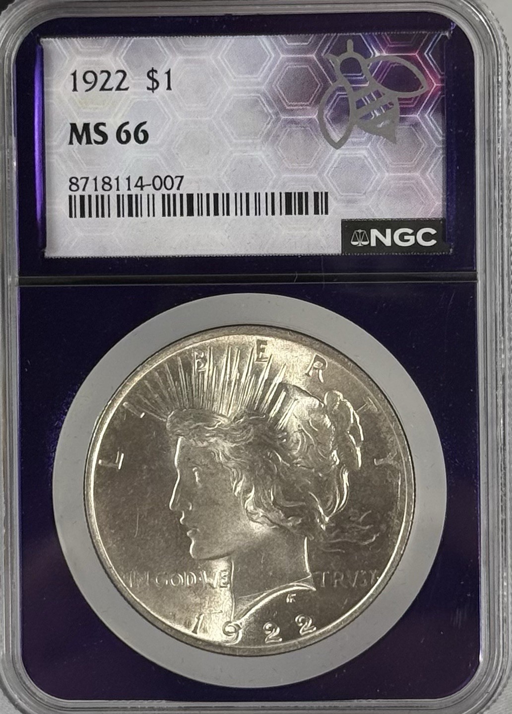 1922 Peace Silver Dollar $1 NGC MS66 Trader Bea Epic Chase Purple Core Slab Gem