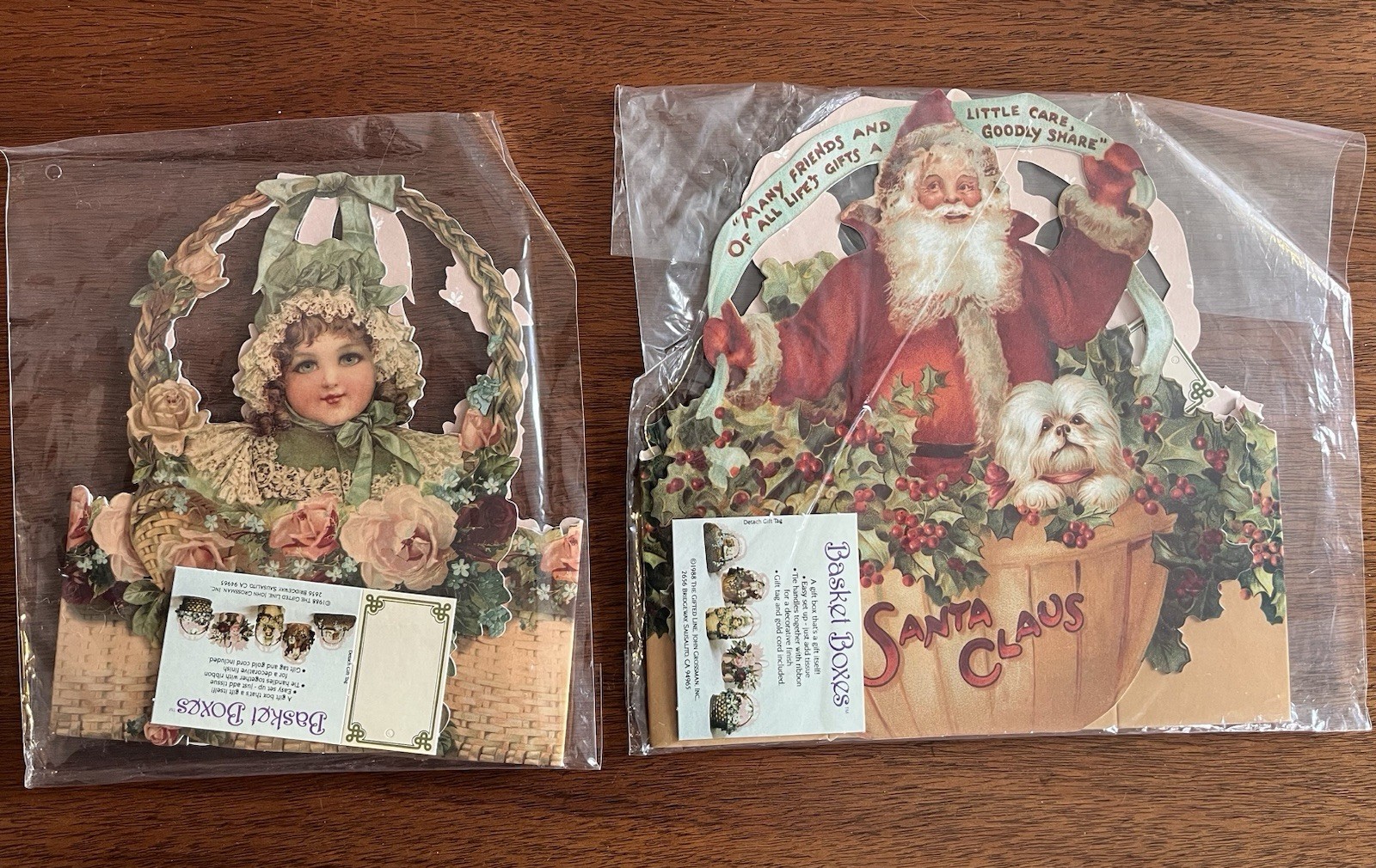 Vintage 1988 John Grossman's Holiday Gift Basket Boxes Santa & Victorian Girl