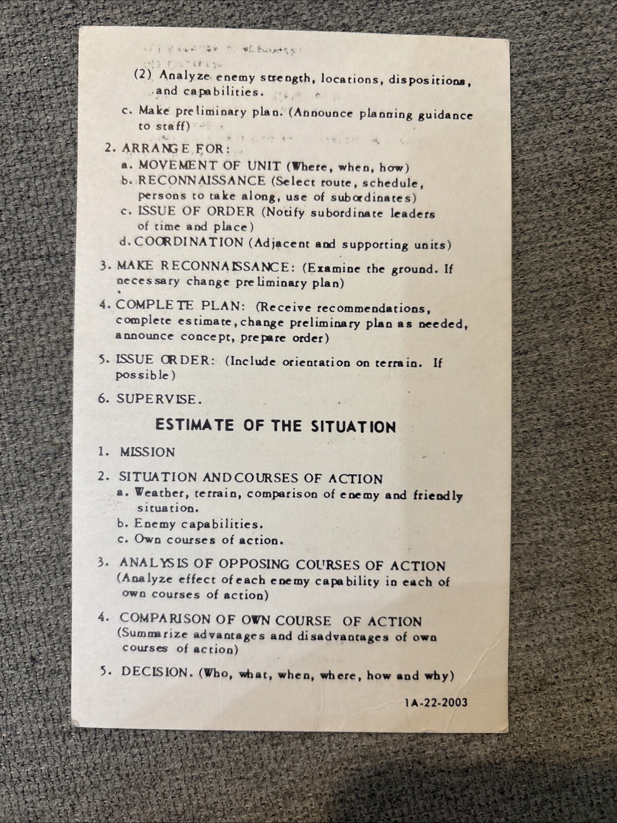 ROTC Training and Operations Booklet & Card