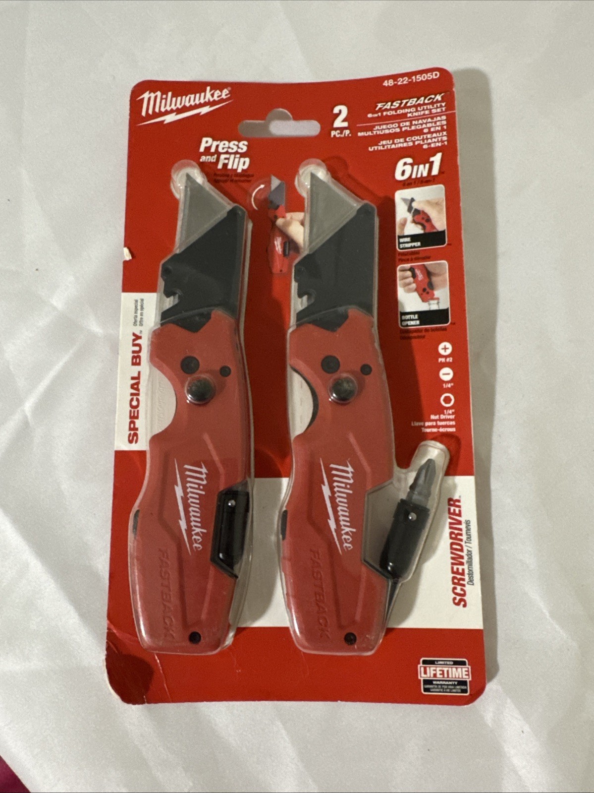Milwaukee FASTBACK 6 in 1 Folding Utility Knife 2 Pack 48-22-1505D Screwdriver