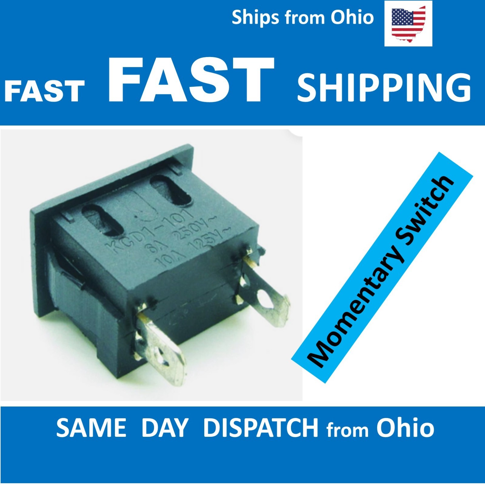Push Button Switch Black Rectangle with beauty ring / bezel built in