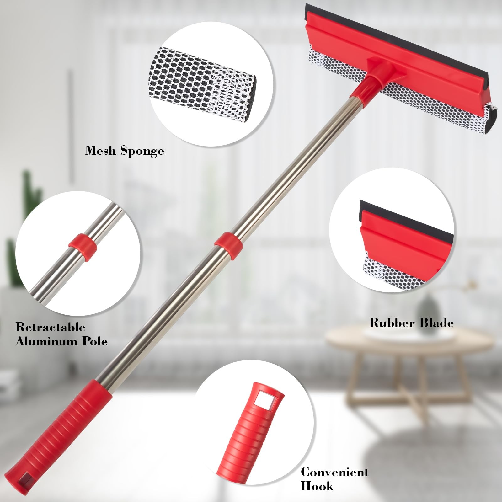 Professional Standard Window Squeegee,2-in-1 Cleaner 55 inches, Red