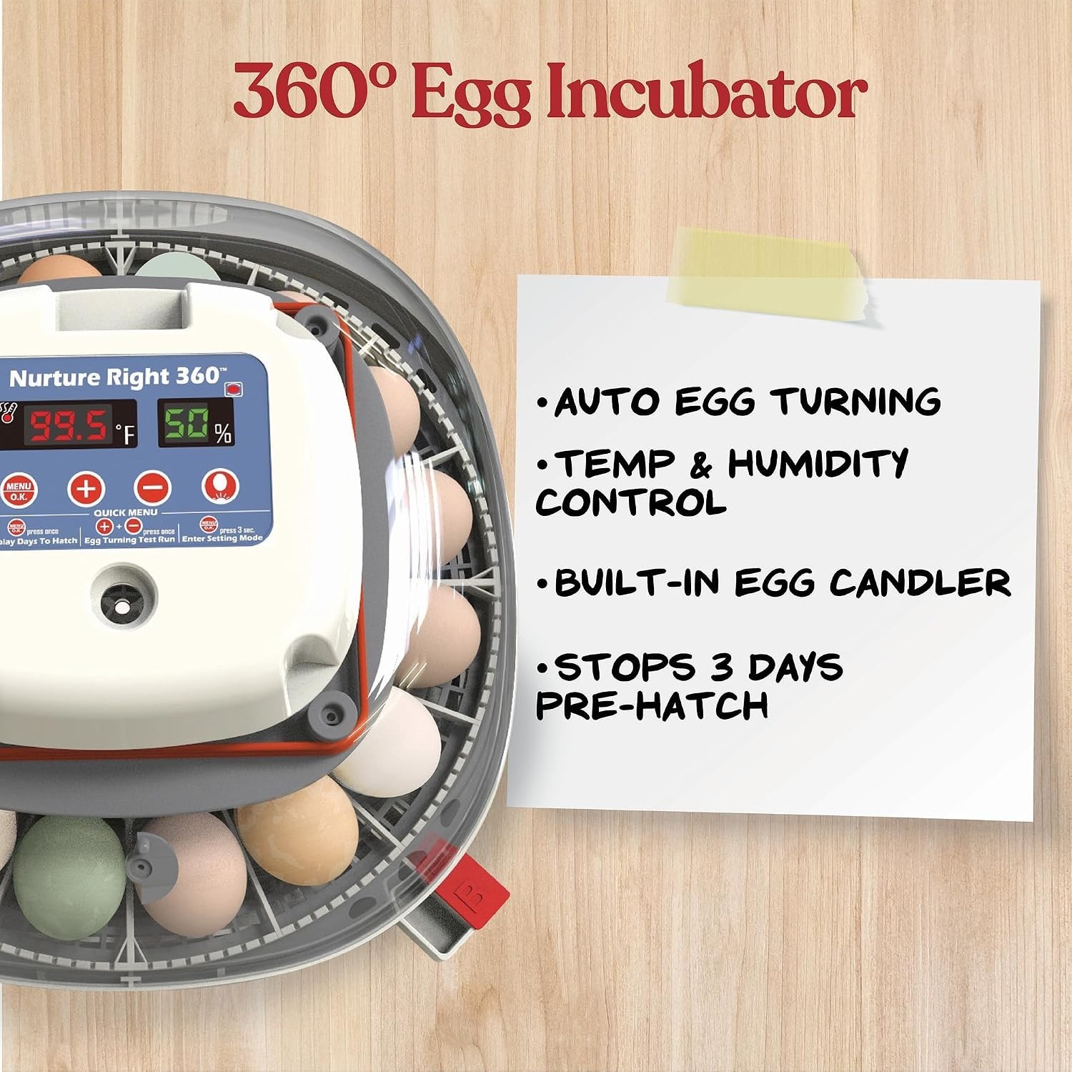Egg Incubator for All Poultry - 22 Egg Capacity, Humidity Controlled, Auto Stop